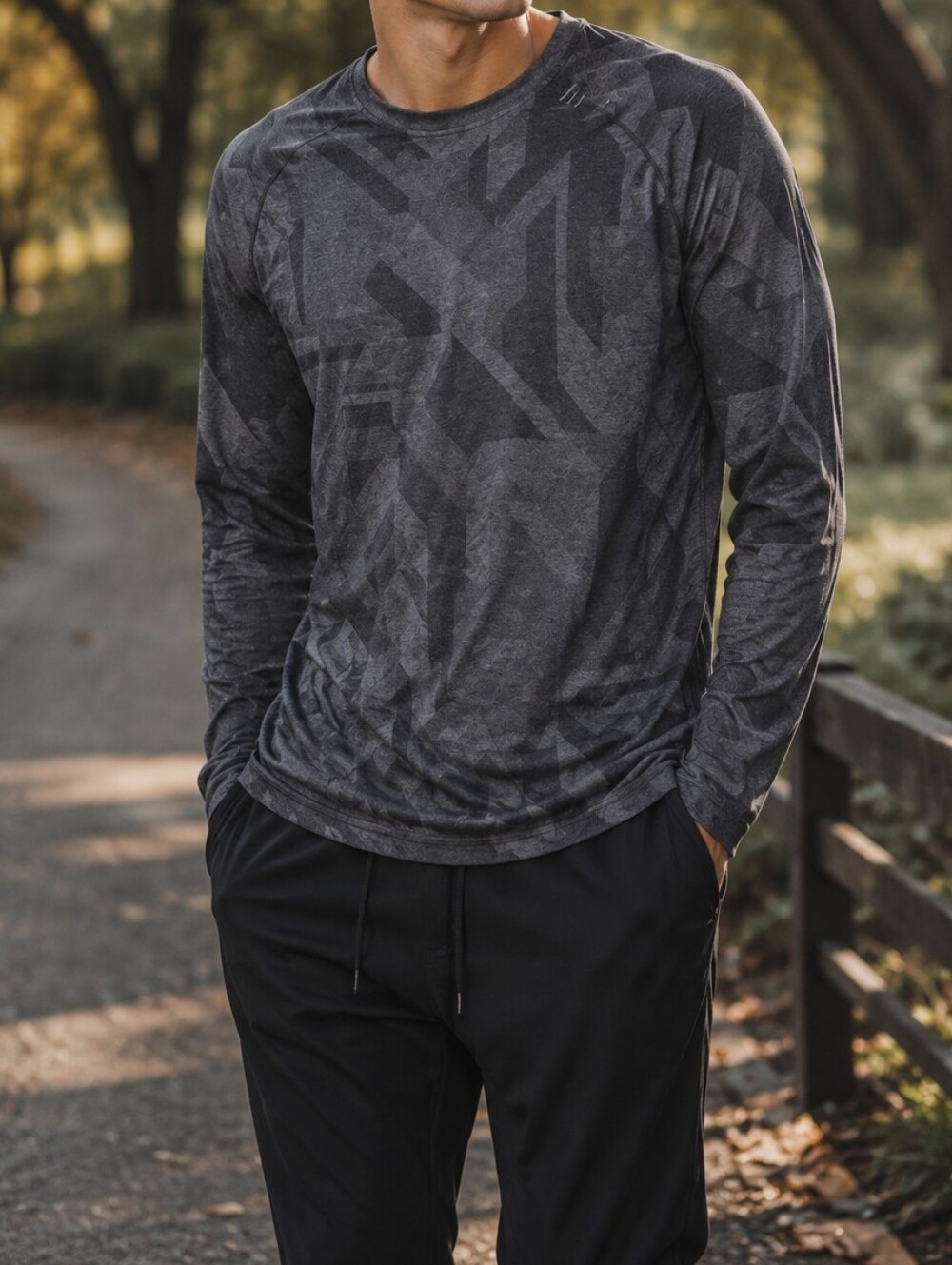 Lululemon Athletica Gray Patterned Long Sleeve Top Athletic Activewear Training